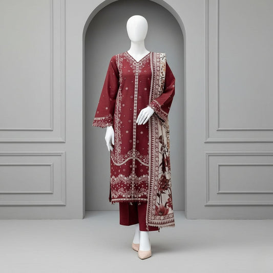 Unstitched Embroidered Premium Lawn 3PC AF9004