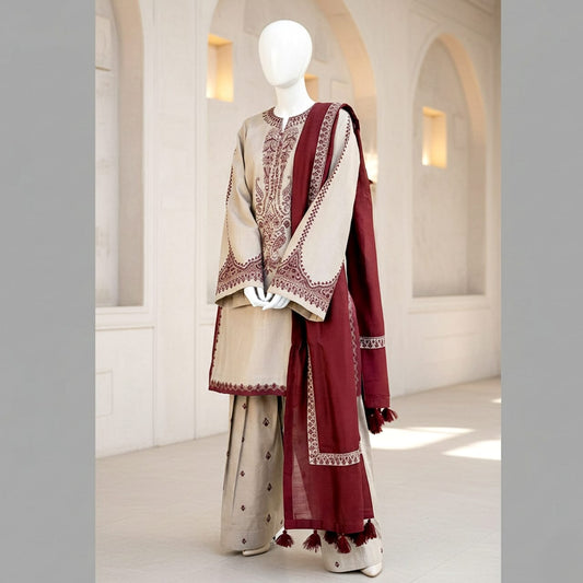 Premium Embroidered 3PC Summer Lawn AF - 1018 - Abeeha Fabric