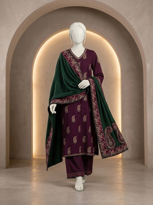 Batik 1377 – Premium Dhanak 3-Piece Suit with Heavy Embroidered Shawl | Winter Collection 2026–27 - Abeeha Fabric