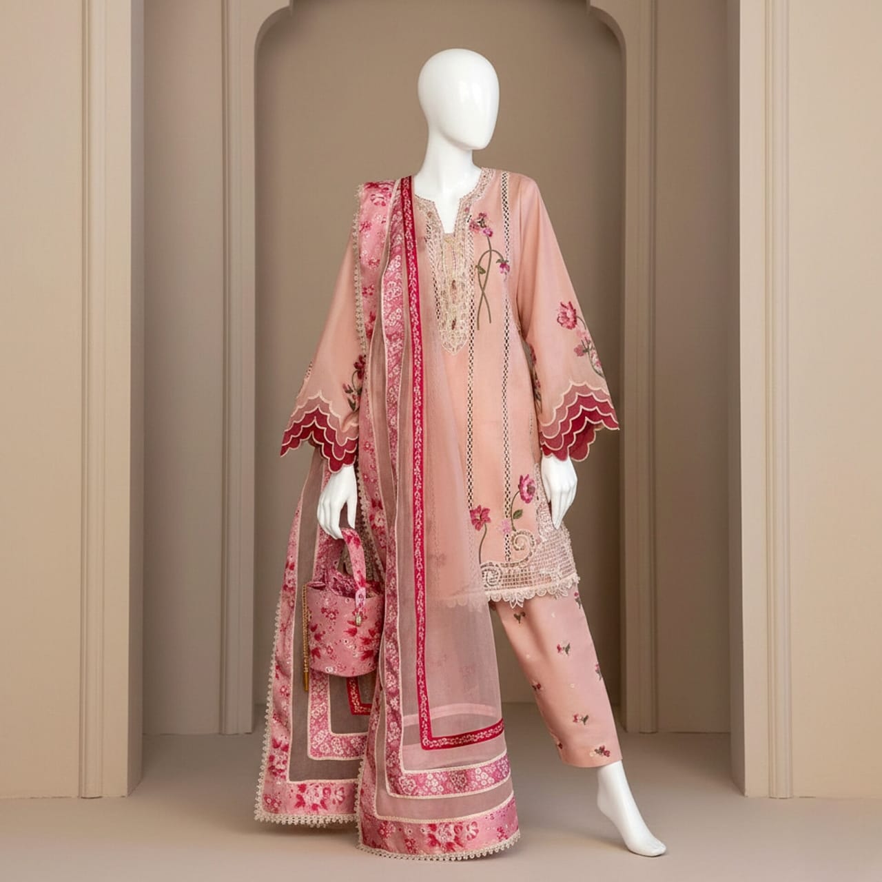 Premium Embroidered 3PC Summer Lawn AF - 1013 - Abeeha Fabric