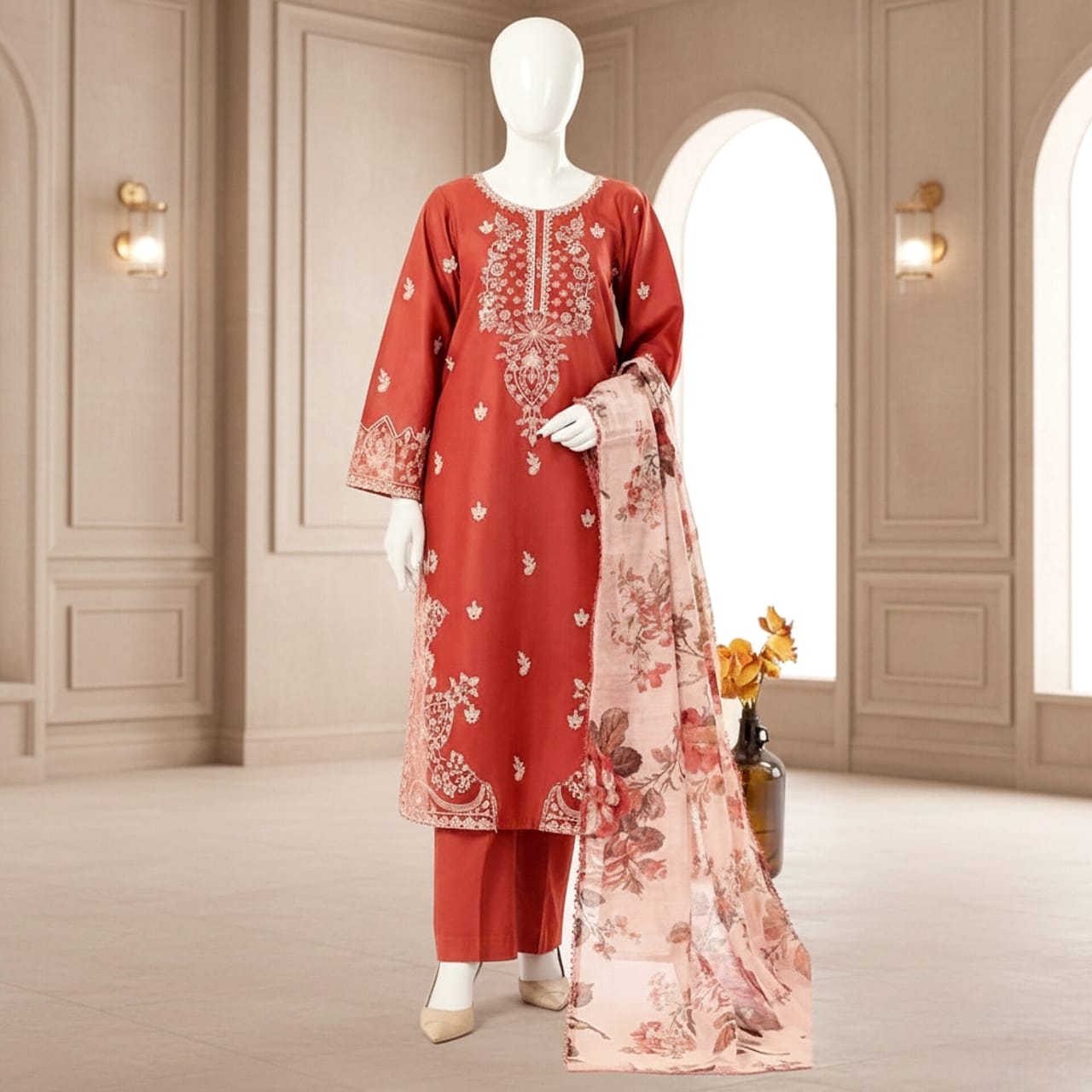 Premium Embroidered 3PC Summer Lawn AF - 1017 - Abeeha Fabric