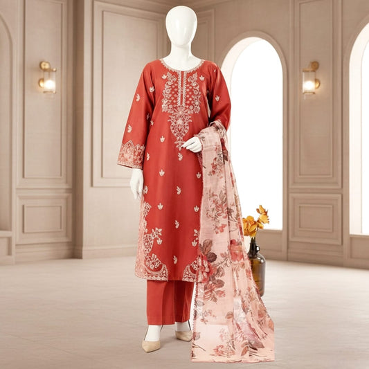 Premium Embroidered 3PC Summer Lawn AF - 1017 - Abeeha Fabric