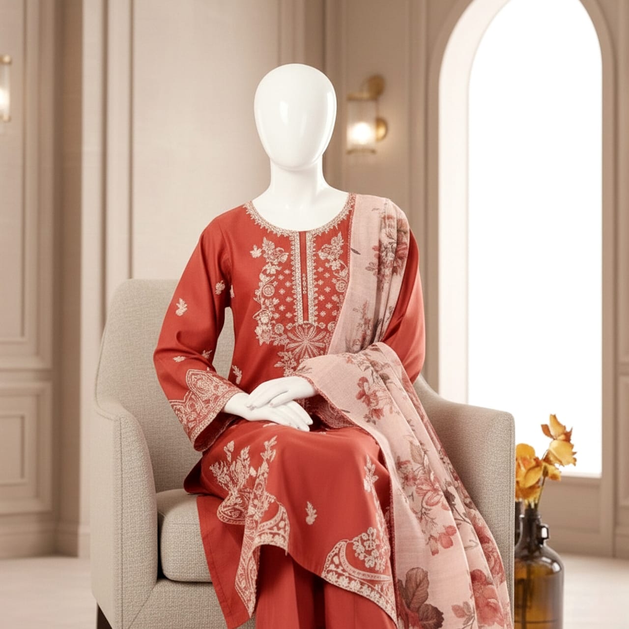 Premium Embroidered 3PC Summer Lawn AF - 1017 - Abeeha Fabric