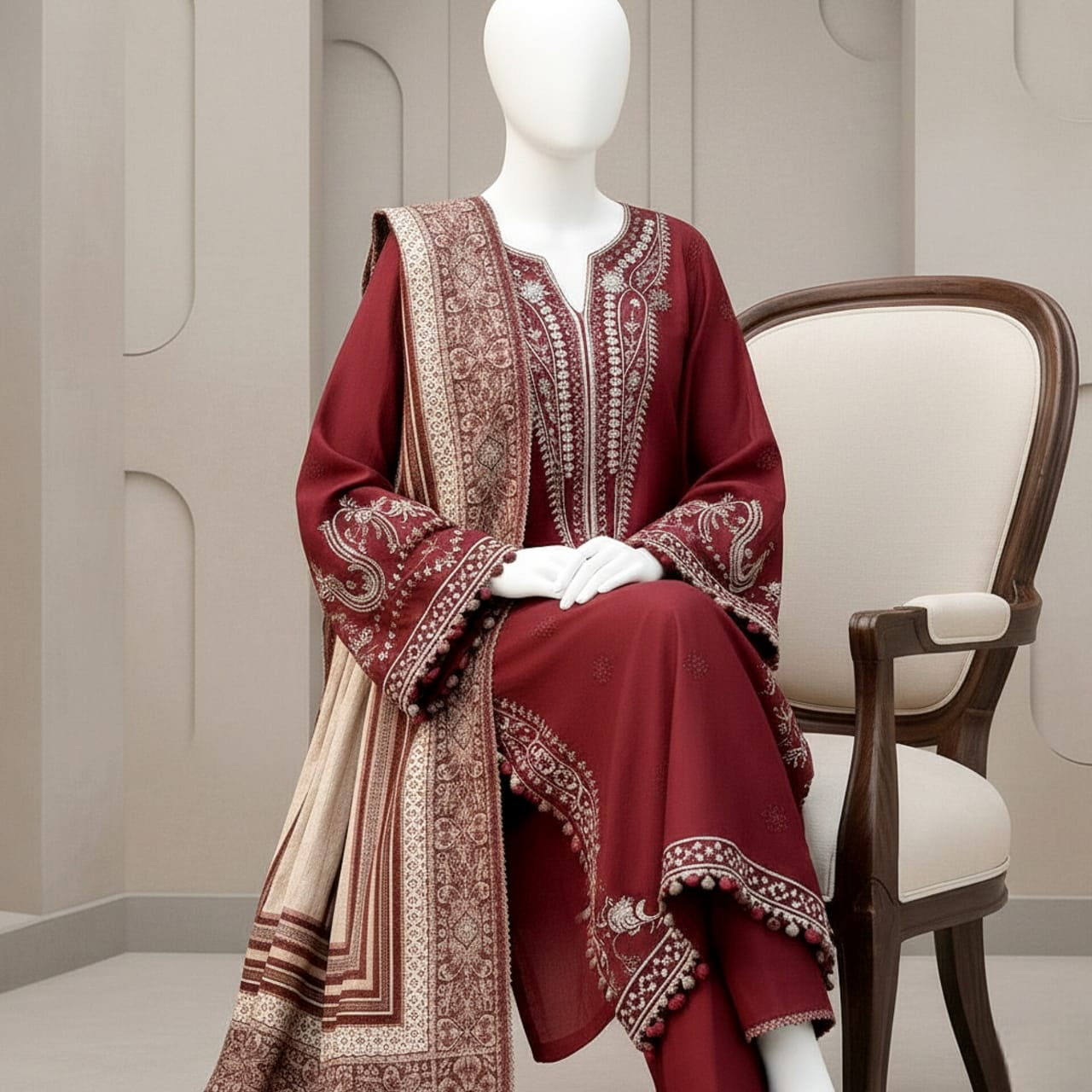 Premium Embroidered 3PC Summer Lawn AF - 1029 - Abeeha Fabric